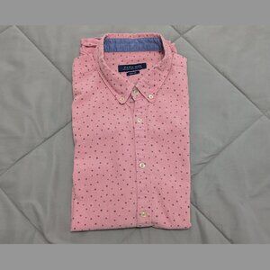 Zara Man Cotton Pink Floral Polka Dot Button Down Short Sleeve Shirt, size M/L